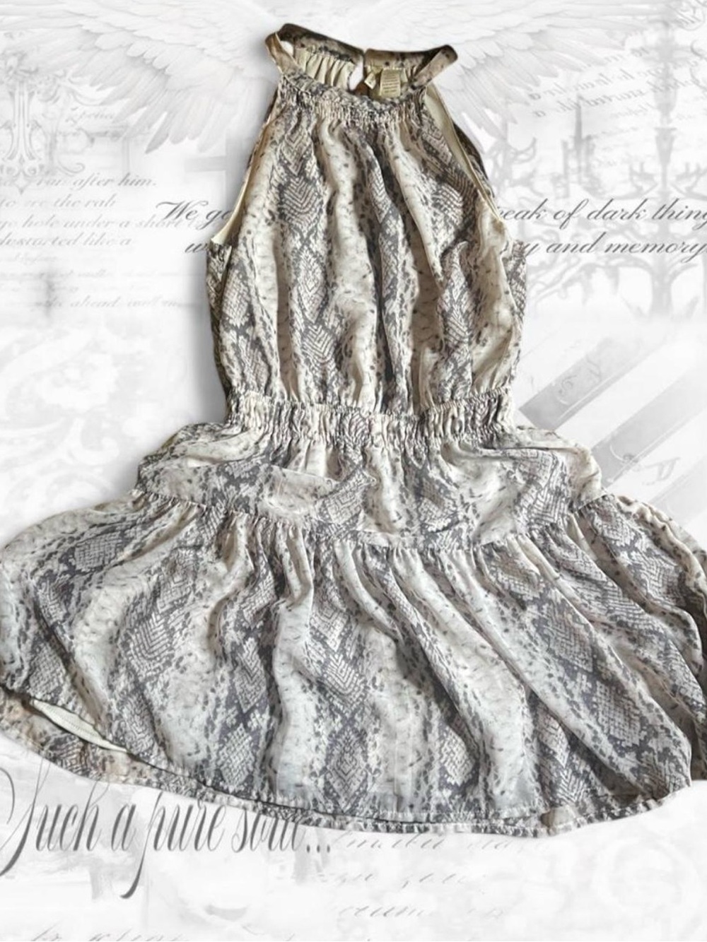 Japna Girls Snake-Print Halter Dress in Gray & Cream